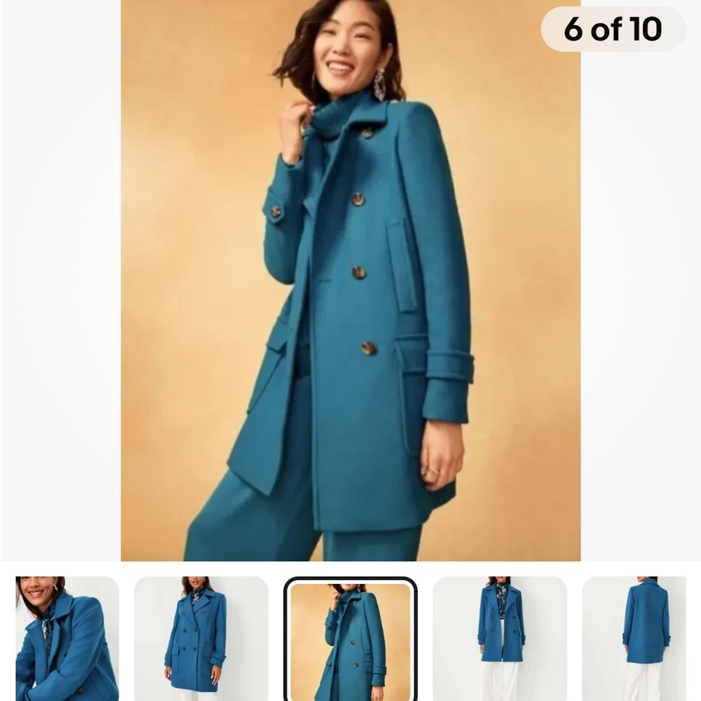 NWOT Ann Taylor Wool Blend Peacoat in Deep Lagoon. Size Large. $228 Retail Price